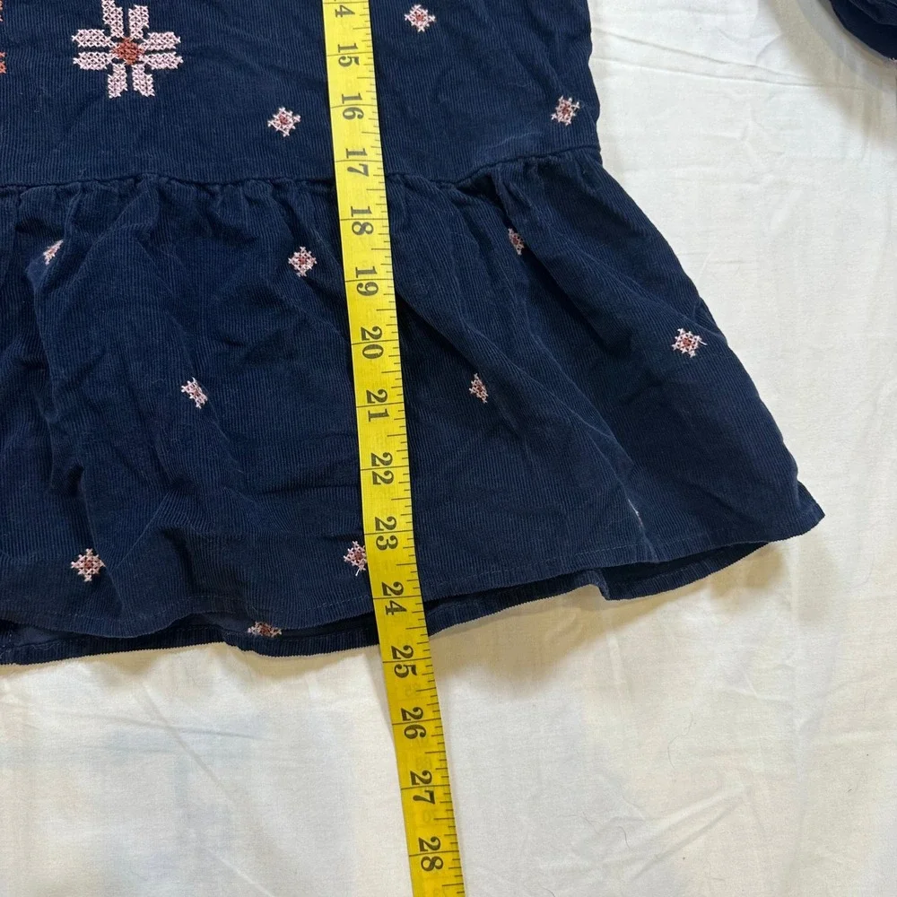 Madewell Embroidered Corduroy Peplum Blouse Navy Large